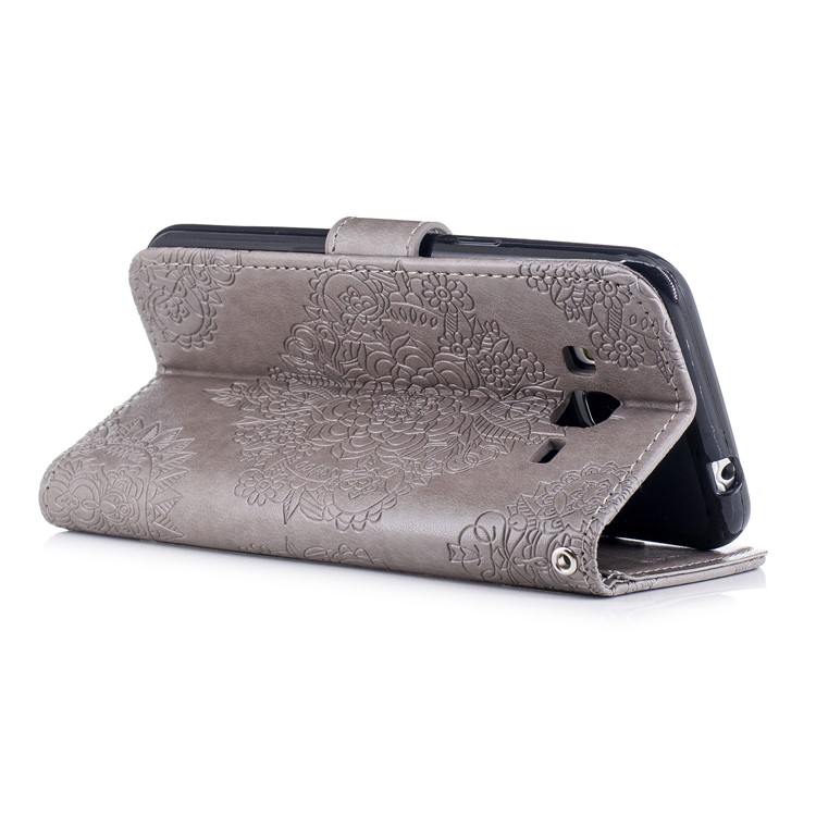 Imprint Flower Pattern Leather Wallet Case for Samsung Galaxy J3 (2016) - Grey-3