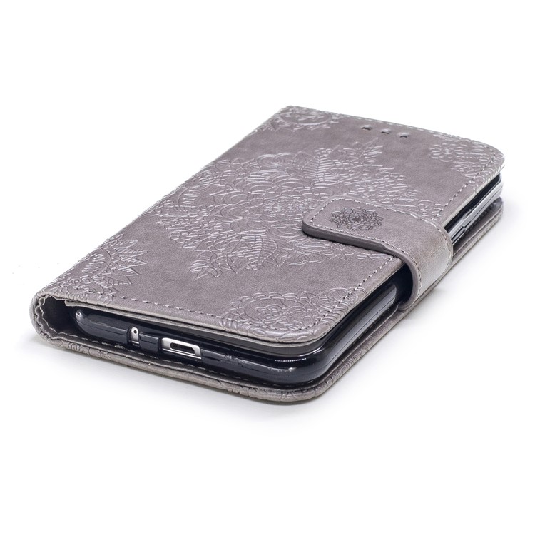 Imprint Flower Pattern Leather Wallet Case for Samsung Galaxy J3 (2016) - Grey-5