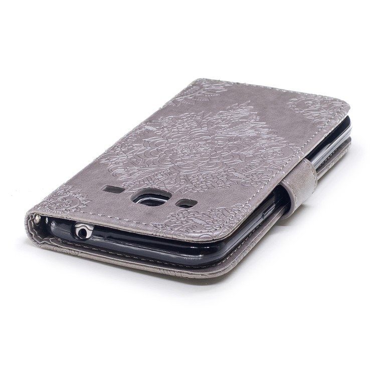 Imprint Flower Pattern Leather Wallet Case for Samsung Galaxy J3 (2016) - Grey-6