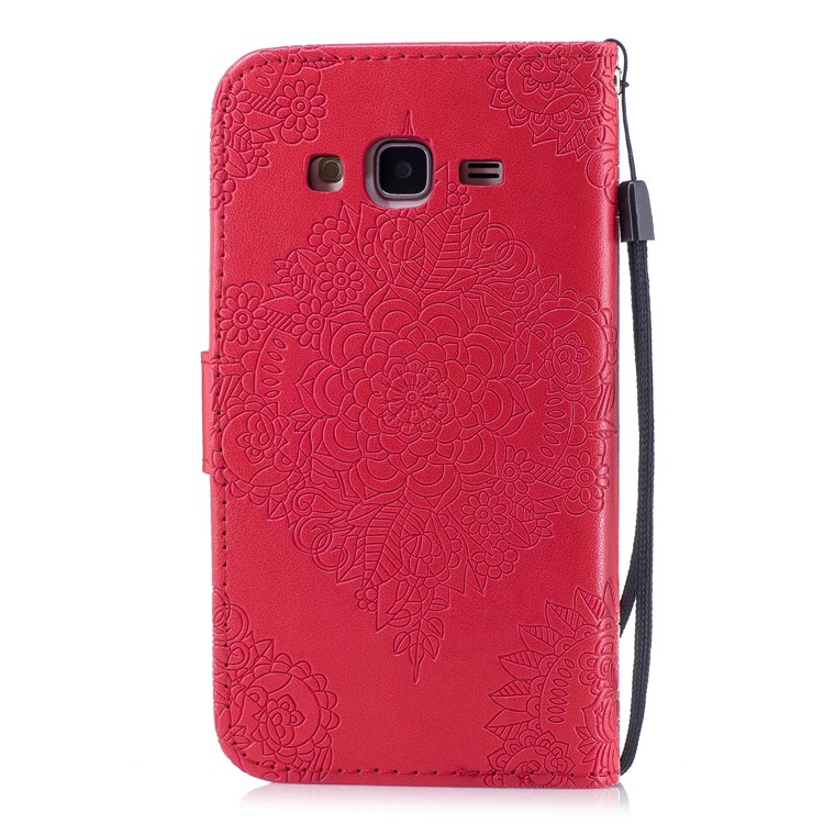 Imprint Flower Pattern Leather Wallet Cover for Samsung Galaxy J3 (2016) - Red-2