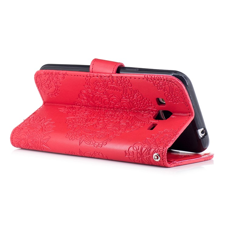 Imprint Flower Pattern Leather Wallet Cover for Samsung Galaxy J3 (2016) - Red-3