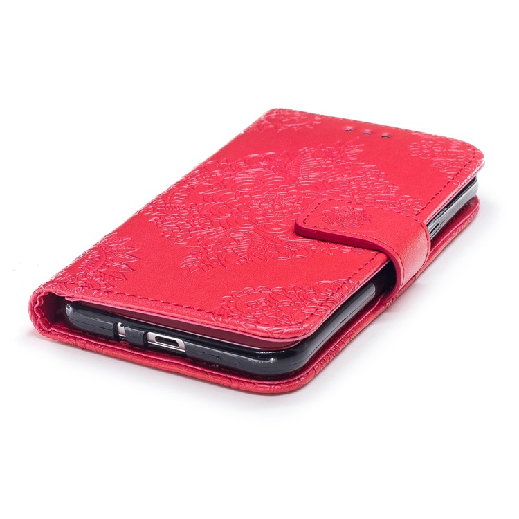 Imprint Flower Pattern Leather Wallet Cover for Samsung Galaxy J3 (2016) - Red-5