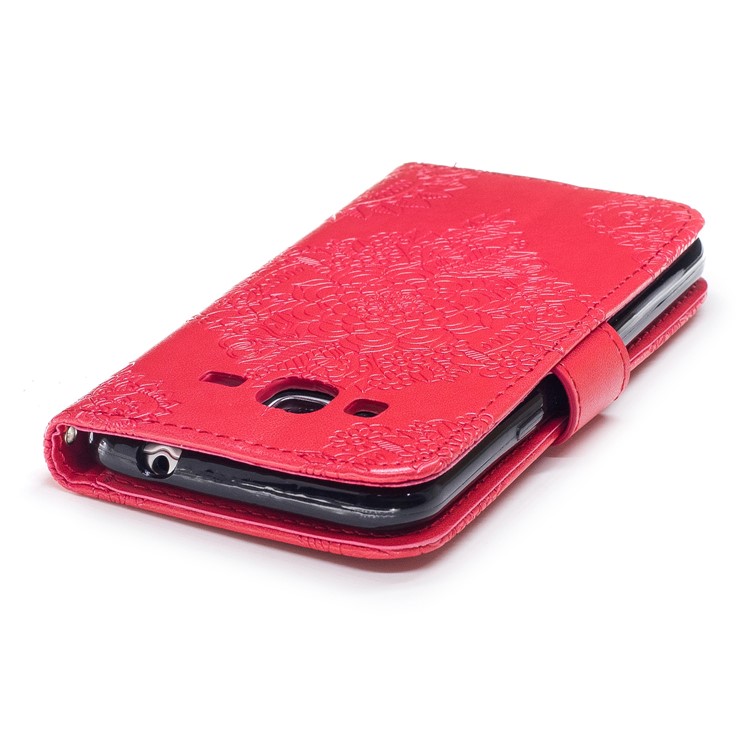 Imprint Flower Pattern Leather Wallet Cover for Samsung Galaxy J3 (2016) - Red-6
