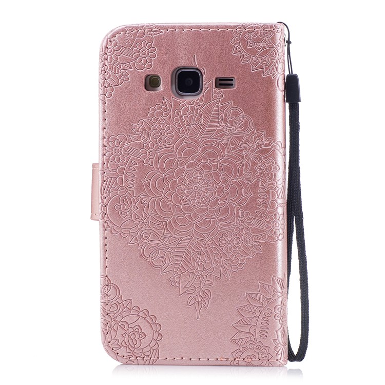 Imprint Flower Pattern Leather Wallet Shell for Samsung Galaxy J3 (2016) - Rose Gold-2