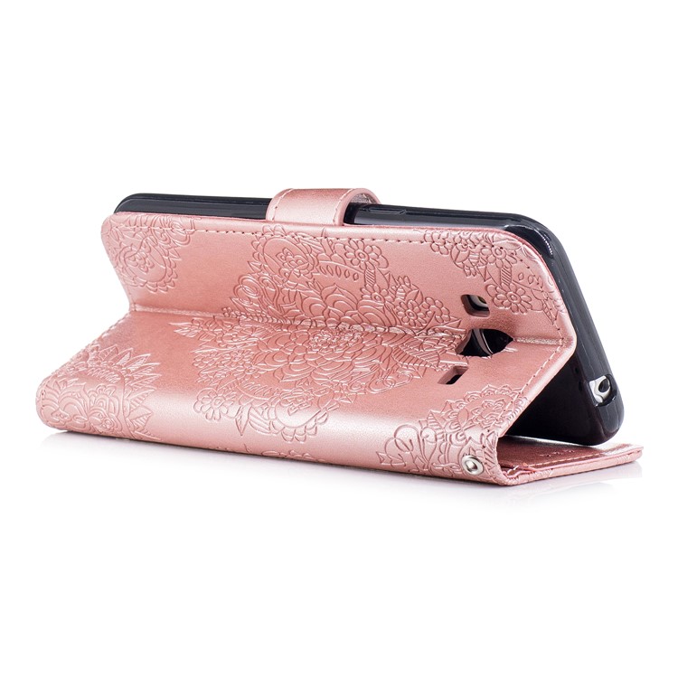 Imprint Flower Pattern Leather Wallet Shell for Samsung Galaxy J3 (2016) - Rose Gold-3