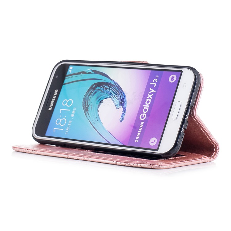 Imprint Flower Pattern Leather Wallet Shell for Samsung Galaxy J3 (2016) - Rose Gold-4