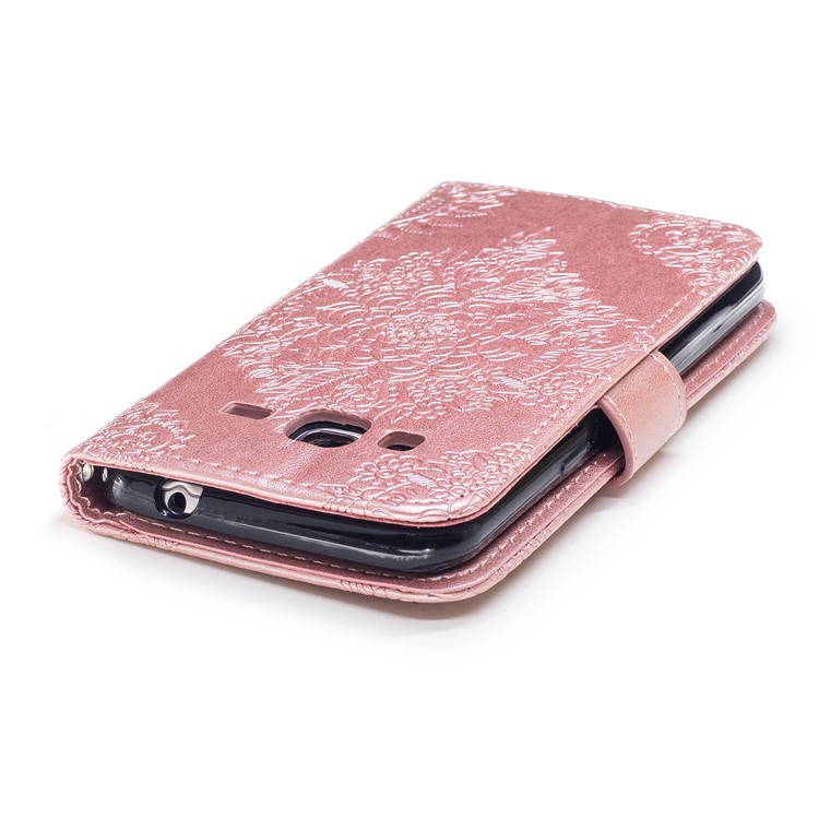 Imprint Flower Pattern Leather Wallet Shell for Samsung Galaxy J3 (2016) - Rose Gold-6