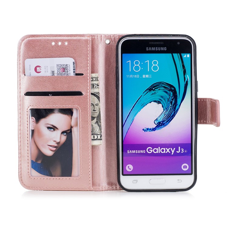 Imprint Flower Pattern Leather Wallet Shell for Samsung Galaxy J3 (2016) - Rose Gold-7