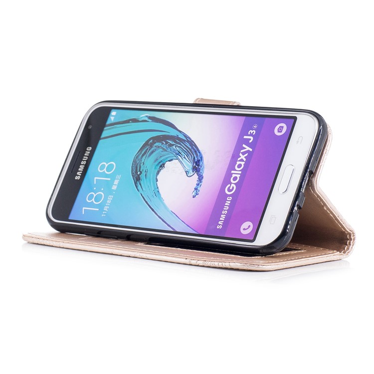 Imprint Flower Pattern Stand Leather Wallet Phone Case for Samsung Galaxy J3 (2016) - Gold-4