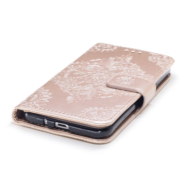 Imprint Flower Pattern Stand Leather Wallet Phone Case for Samsung Galaxy J3 (2016) - Gold-5