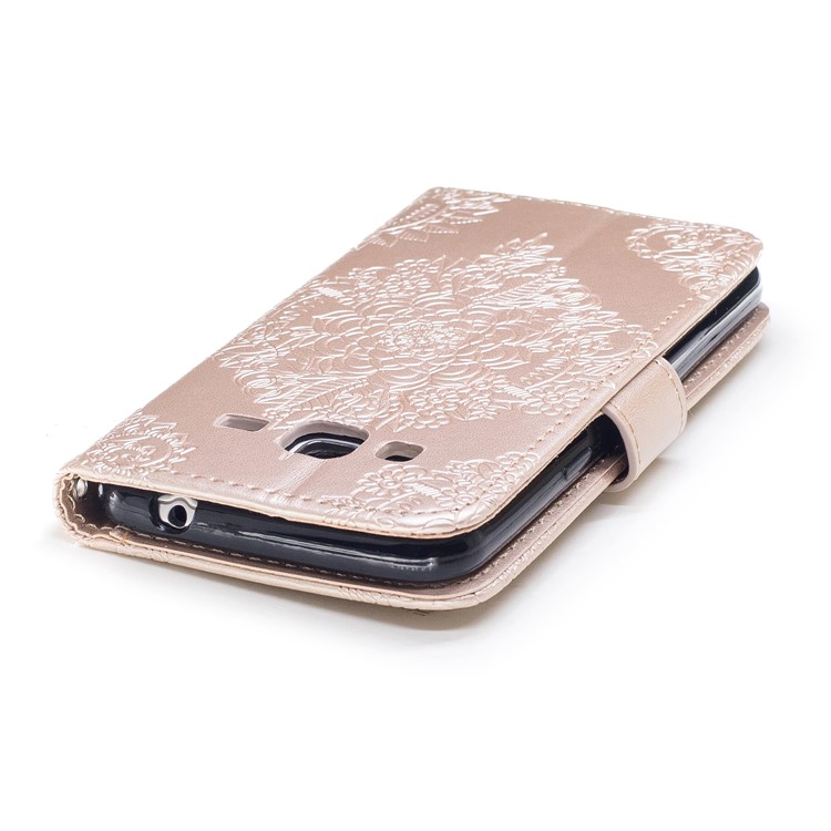 Imprint Flower Pattern Stand Leather Wallet Phone Case for Samsung Galaxy J3 (2016) - Gold-6
