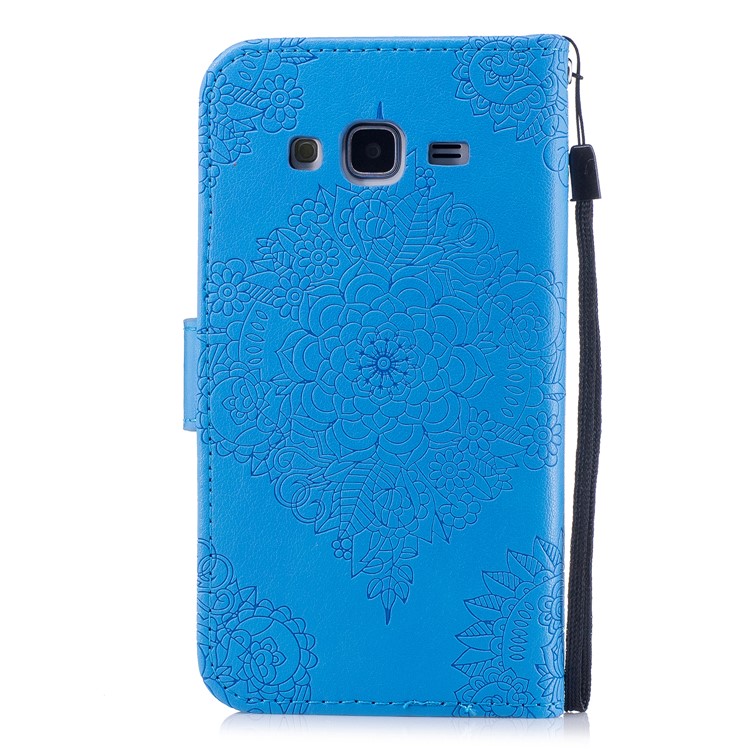 Imprint Flower Pattern PU Leather Wallet Stand Phone Cover for Samsung Galaxy J3 (2016) - Blue-2