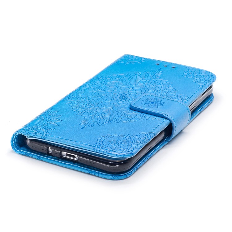 Imprint Flower Pattern PU Leather Wallet Stand Phone Cover for Samsung Galaxy J3 (2016) - Blue-5