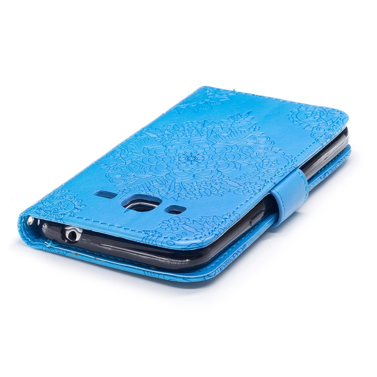 Imprint Flower Pattern PU Leather Wallet Stand Phone Cover for Samsung Galaxy J3 (2016) - Blue-6