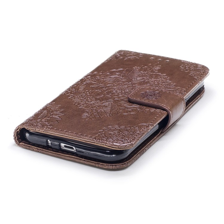 Imprint Flower Pattern Leather Wallet Phone Shell with Stand for Samsung Galaxy J3 (2016) - Coffee-5