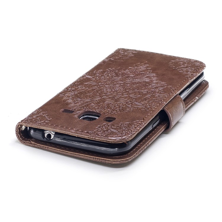 Imprint Flower Pattern Leather Wallet Phone Shell with Stand for Samsung Galaxy J3 (2016) - Coffee-6