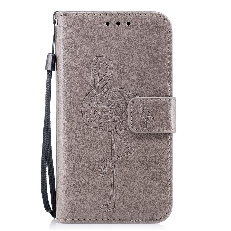 Imprinted Flamingo Pattern Leather Magnetic Phone Casing with Strap for Samsung Galaxy J3 (2016) - Grey-1