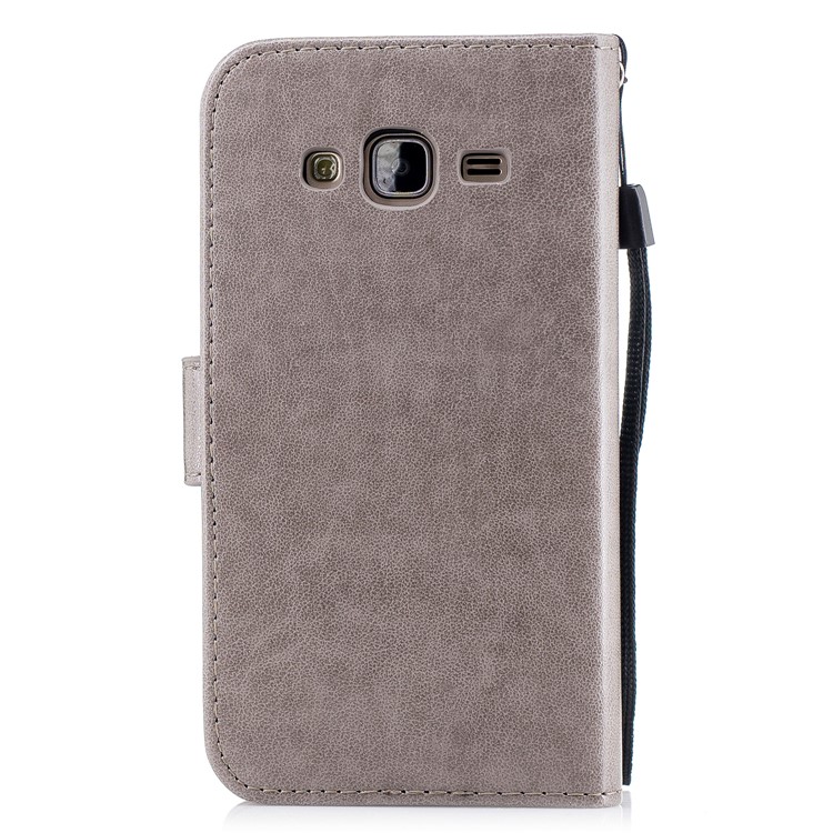 Imprinted Flamingo Pattern Leather Magnetic Phone Casing with Strap for Samsung Galaxy J3 (2016) - Grey-2