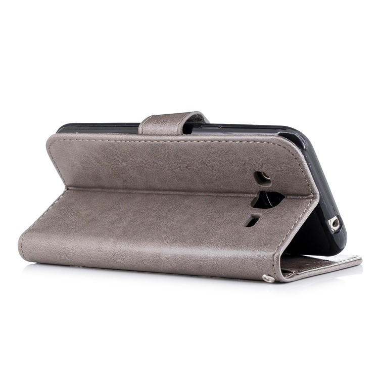 Imprinted Flamingo Pattern Leather Magnetic Phone Casing with Strap for Samsung Galaxy J3 (2016) - Grey-3