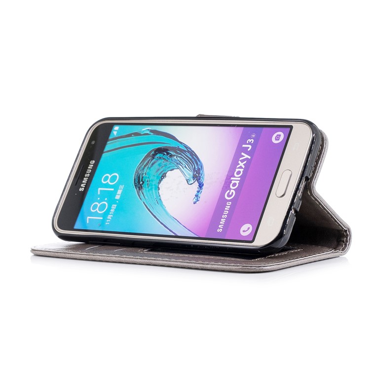 Imprinted Flamingo Pattern Leather Magnetic Phone Casing with Strap for Samsung Galaxy J3 (2016) - Grey-4