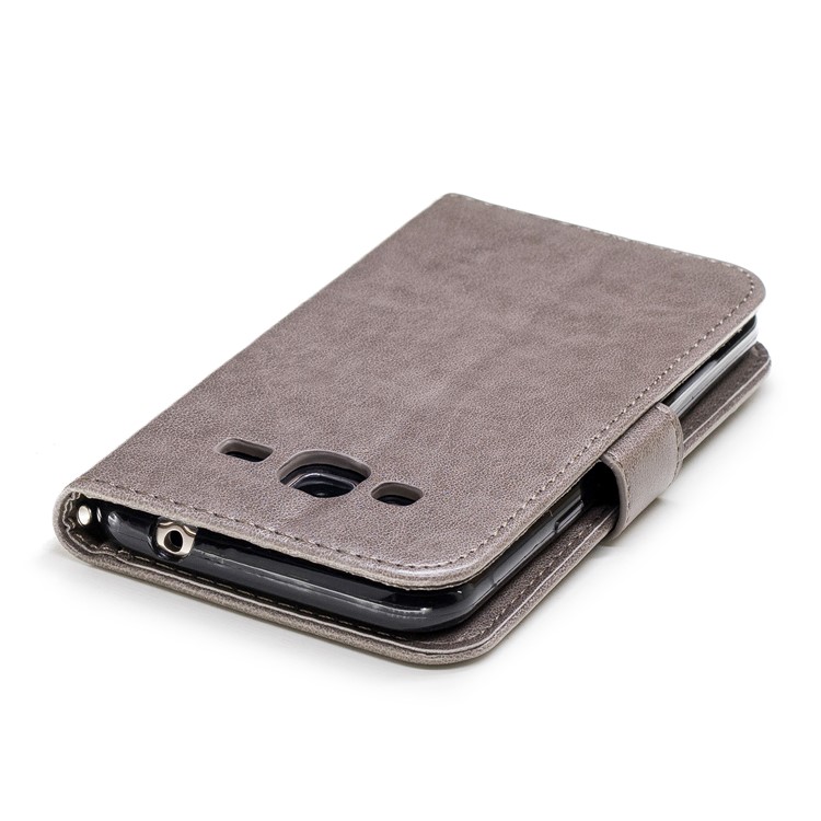 Imprinted Flamingo Pattern Leather Magnetic Phone Casing with Strap for Samsung Galaxy J3 (2016) - Grey-6