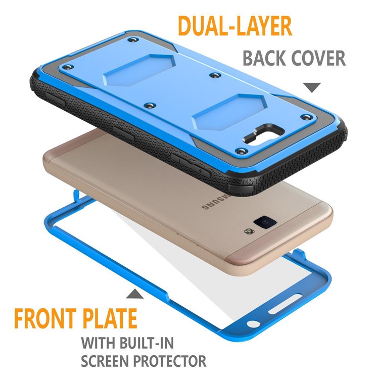 2-in-1 Heavy Duty PC + TPU Belt Clip Kickstand Phone Cover for Samsung Galaxy J7 Prime/On7 2016 - Blue-3