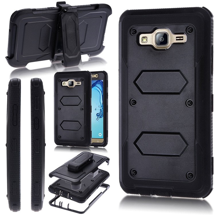 Heavy Duty Rugged PC TPU Hybrid Belt Clip Kickstand Case for Samsung Galaxy On5 G550 - Black-1