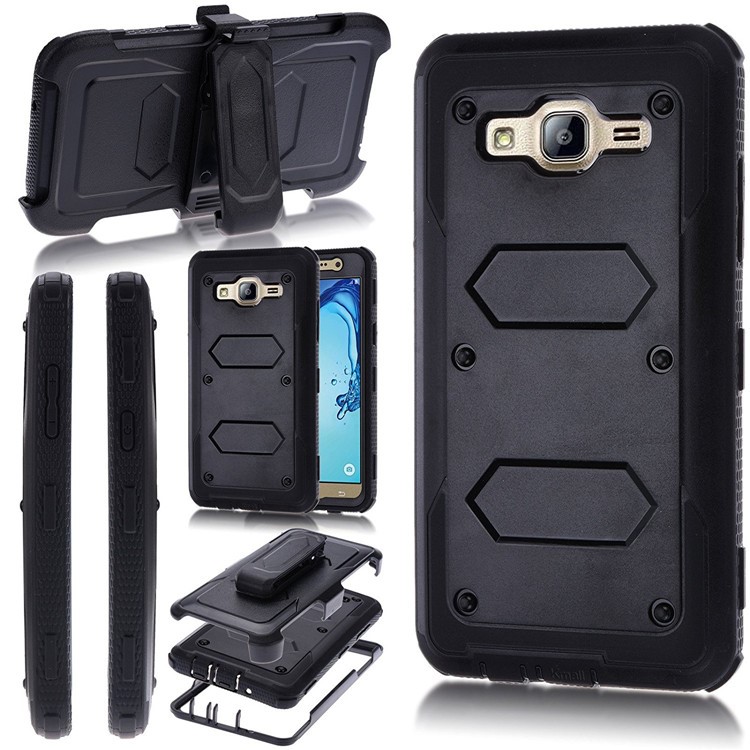 

Heavy Duty Rugged PC TPU Hybrid Belt Clip Kickstand Case for Samsung Galaxy On5 G550 - Black, Galaxy On5