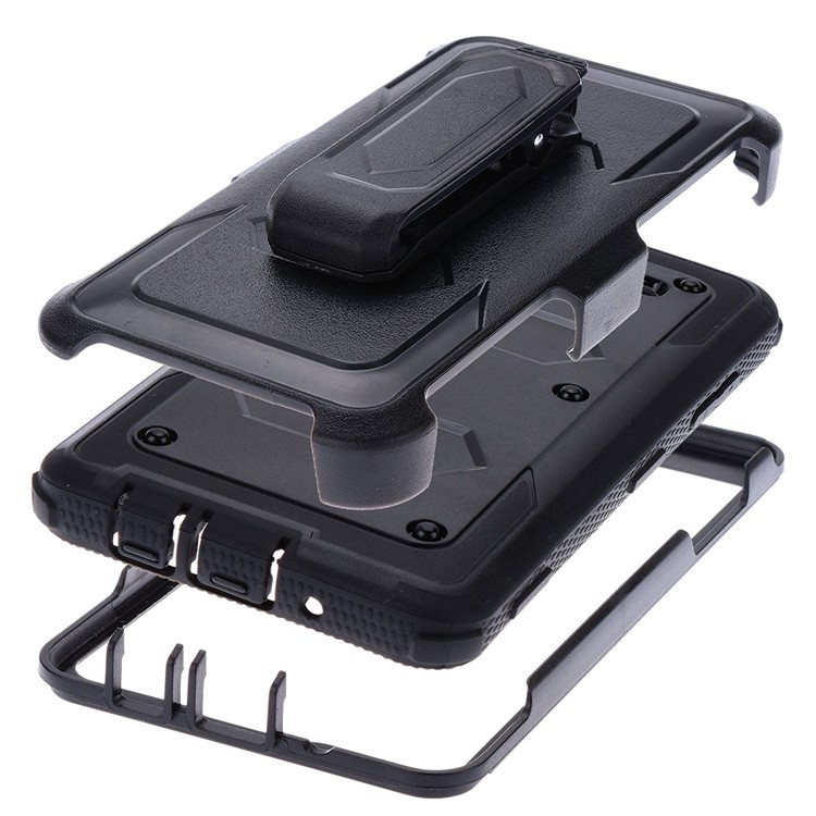 Heavy Duty Rugged PC TPU Hybrid Belt Clip Kickstand Case for Samsung Galaxy On5 G550 - Black-2