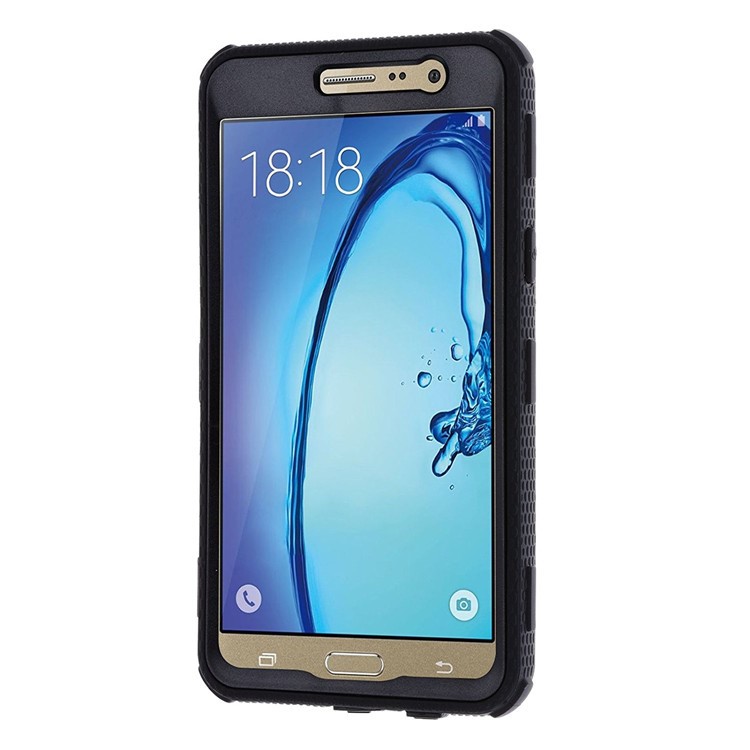 Heavy Duty Rugged PC TPU Hybrid Belt Clip Kickstand Case for Samsung Galaxy On5 G550 - Black-3