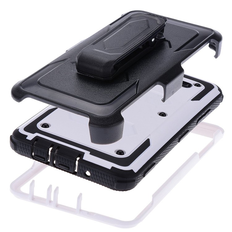 Heavy Duty Rugged PC TPU Hybrid Belt Clip Kickstand Cover for Samsung Galaxy On5 G550 - White-2