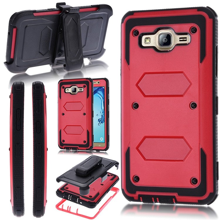 Heavy Duty Rugged PC TPU Hybrid Belt Clip Kickstand Shell for Samsung Galaxy On5 G550 - Red-1