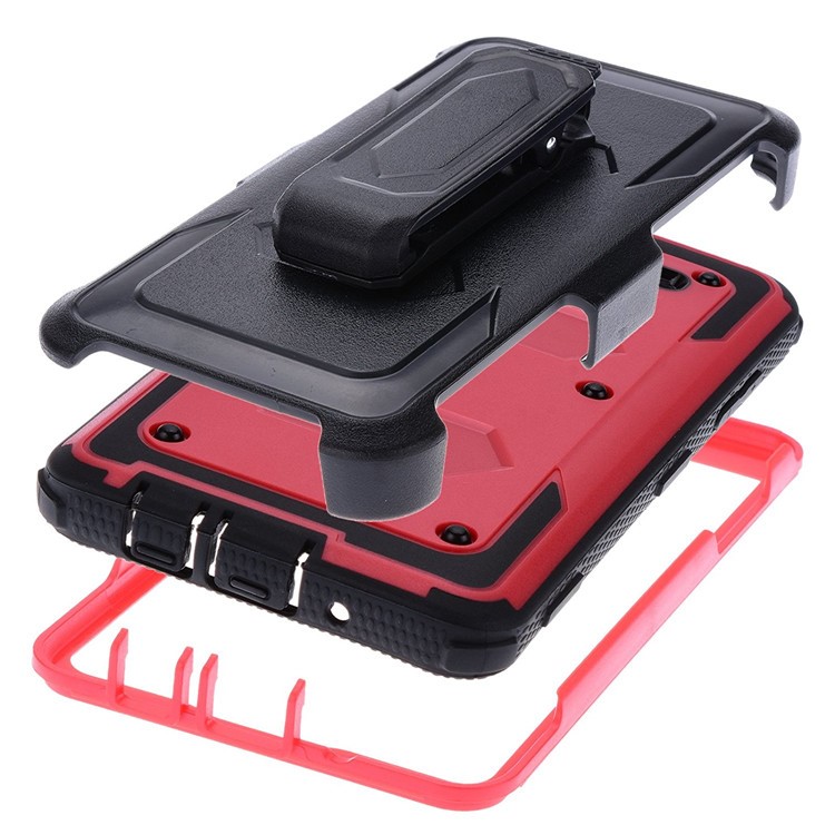Heavy Duty Rugged PC TPU Hybrid Belt Clip Kickstand Shell for Samsung Galaxy On5 G550 - Red-2