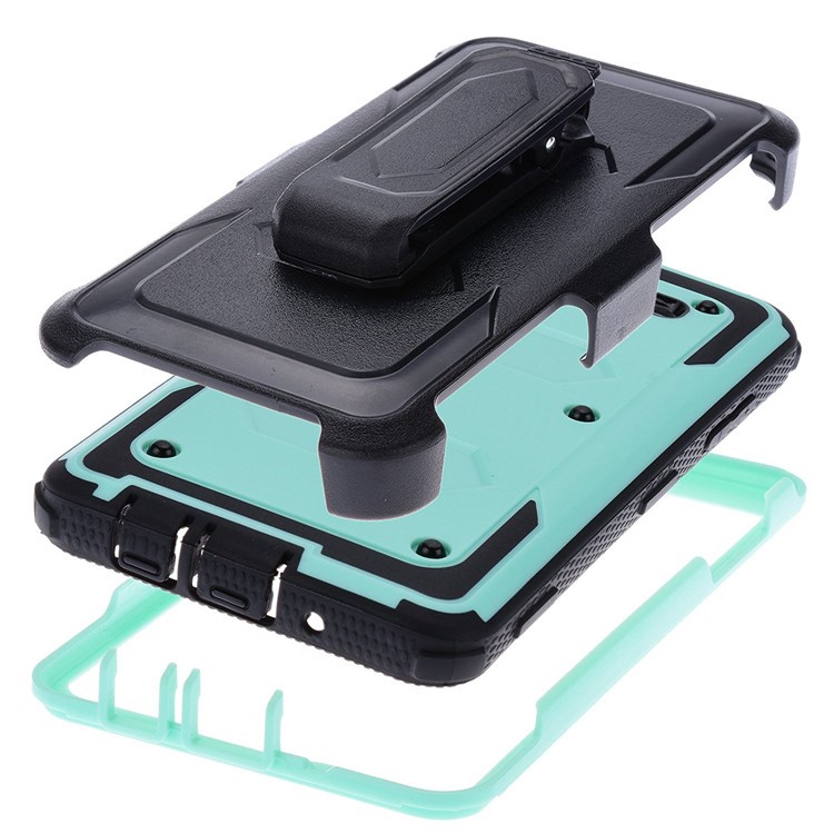 Heavy Duty Rugged PC TPU Hybrid Belt Clip Kickstand Mobile Casing for Samsung Galaxy On5 G550 - Cyan-2