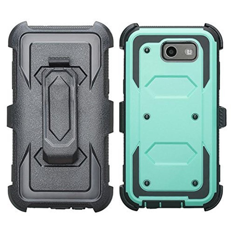 2-in-1 Heavy Duty PC + TPU Belt Clip Kickstand Casing for Samsung Galaxy J7 (2017) / J7 V / J7 Perx / J7 Sky Pro - Cyan-2
