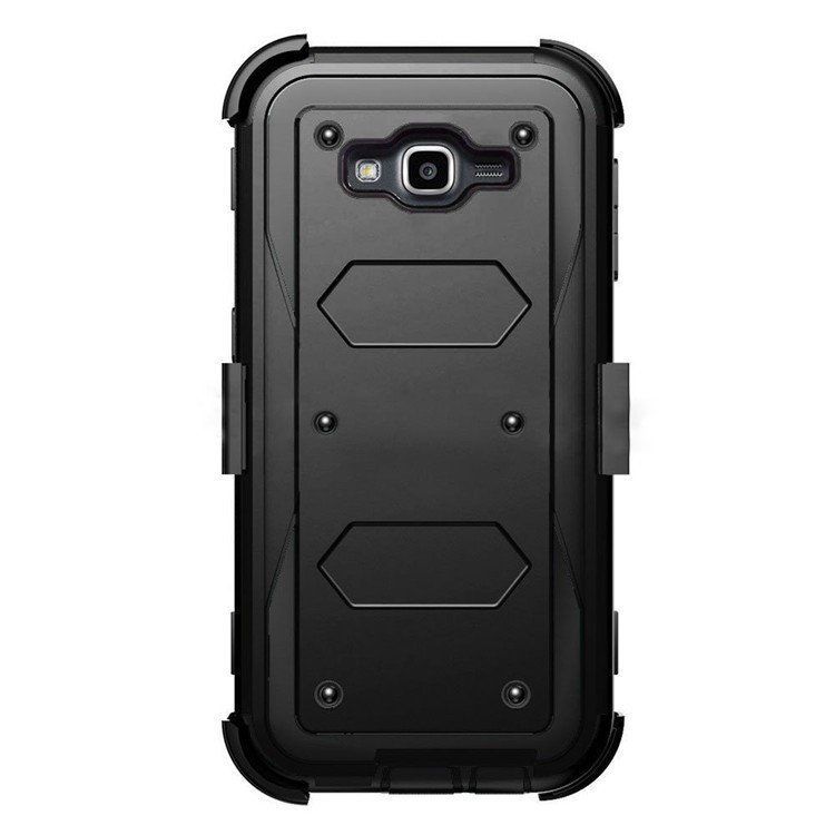 2-in-1 Heavy Duty PC + TPU Belt Clip Kickstand Cover for Samsung Galaxy J7 SM-J700 - Black-2