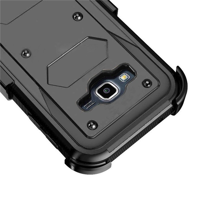 2-in-1 Heavy Duty PC + TPU Belt Clip Kickstand Cover for Samsung Galaxy J7 SM-J700 - Black-3