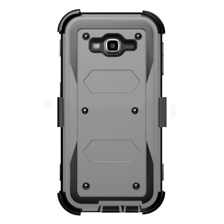 2-in-1 Heavy Duty PC + TPU Belt Clip Kickstand Case for Samsung Galaxy J7 SM-J700 - Grey-2