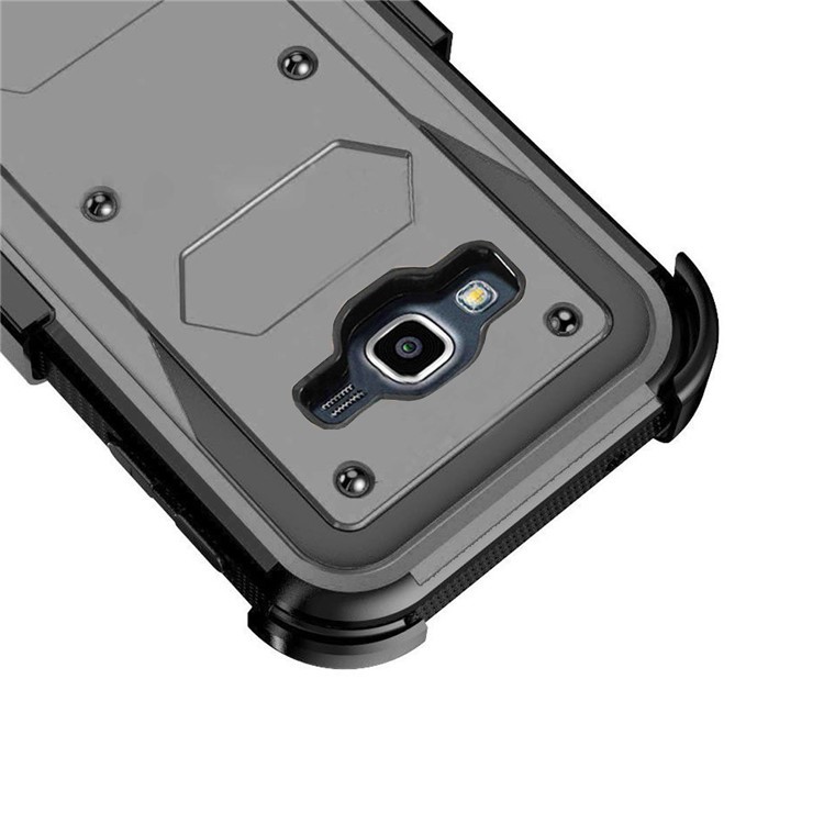 2-in-1 Heavy Duty PC + TPU Belt Clip Kickstand Case for Samsung Galaxy J7 SM-J700 - Grey-3