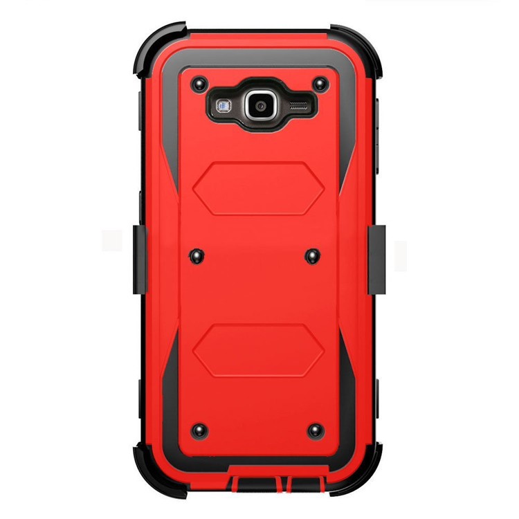 For Samsung Galaxy J7 SM-J700 2-in-1 Heavy Duty PC + TPU Belt Clip Kickstand Hybrid Case - Red-2
