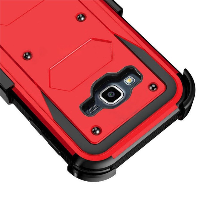 For Samsung Galaxy J7 SM-J700 2-in-1 Heavy Duty PC + TPU Belt Clip Kickstand Hybrid Case - Red-3