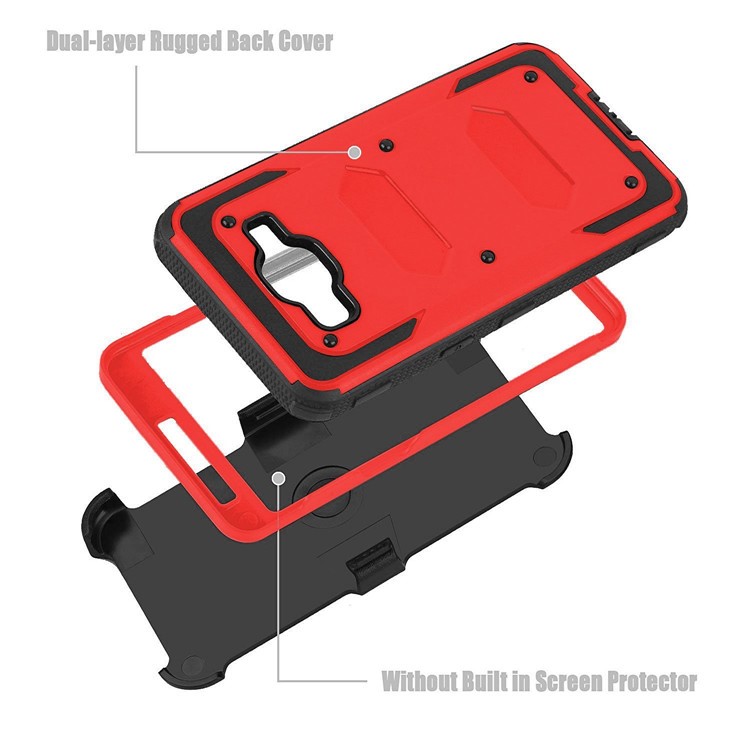 For Samsung Galaxy J7 SM-J700 2-in-1 Heavy Duty PC + TPU Belt Clip Kickstand Hybrid Case - Red-4