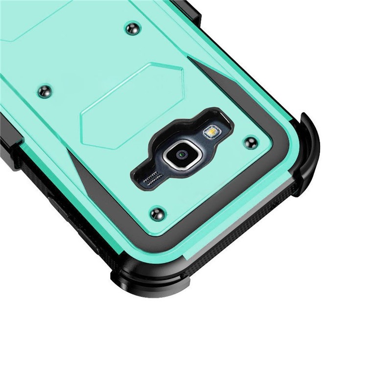 2-in-1 Heavy Duty PC + TPU Belt Clip Kickstand Phone Case for Samsung Galaxy J7 SM-J700 - Cyan-3