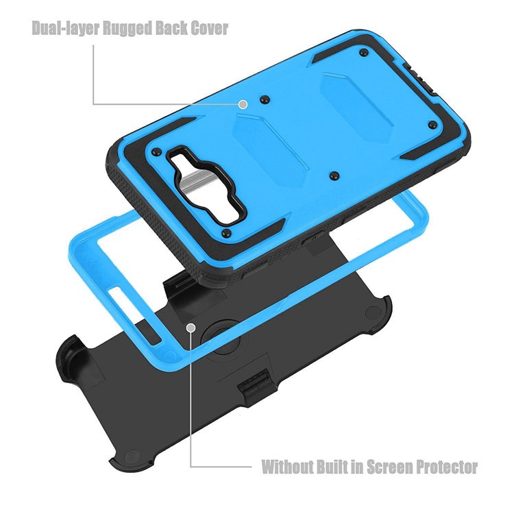 2-in-1 Heavy Duty PC + TPU Belt Clip Kickstand Phone Shell for Samsung Galaxy J7 SM-J700 - Blue-4
