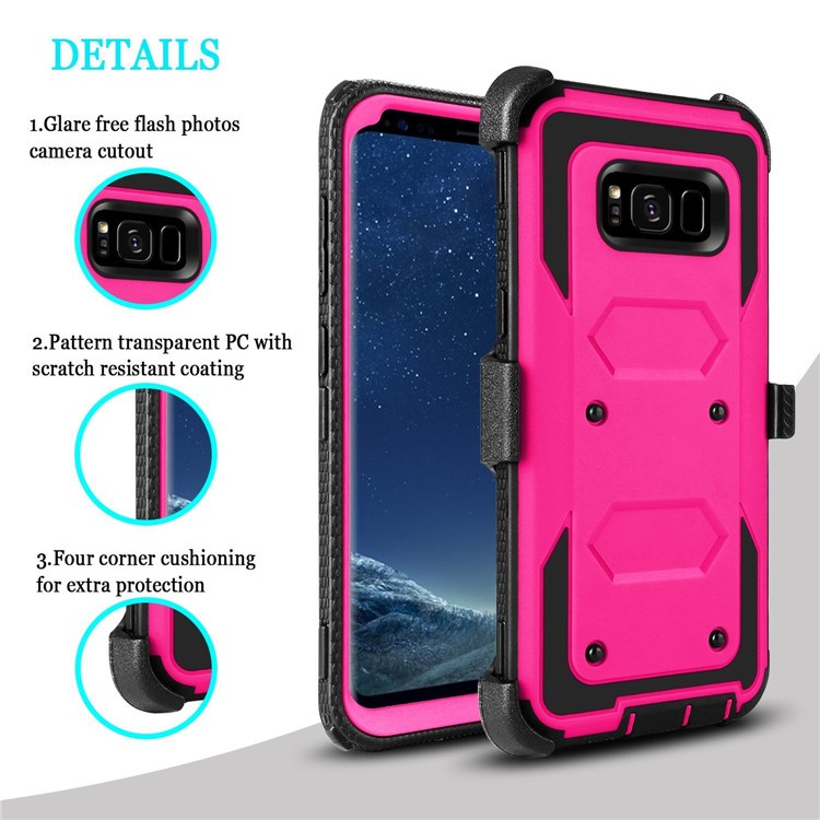 Custodia Per Cavalletto Per Clip Heavy-duty Per PC + TPU 2 In 1 Per Samsung Galaxy S8 SM-G950 - Rosa-2