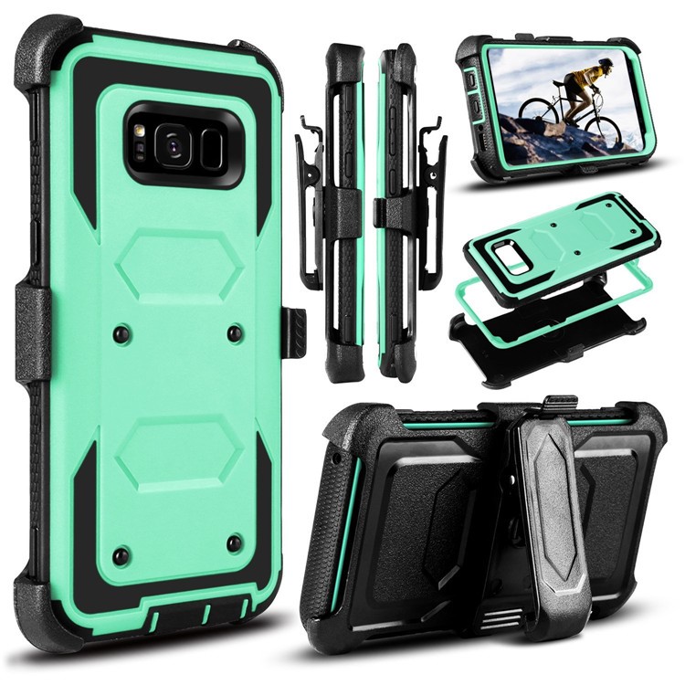 2-in-1 Heavy Duty PC + TPU Belt Clip Kickstand Mobile Phone Cover for Samsung Galaxy S8 SM-G950 - Cyan-1
