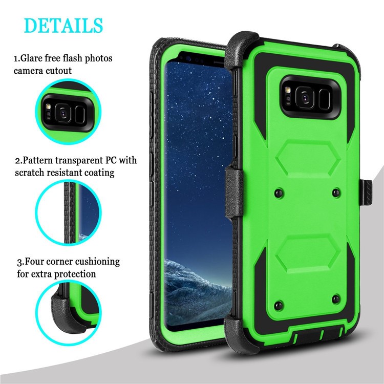 2-in-1 Heavy Duty PC + TPU Belt Clip Kickstand Casing for Samsung Galaxy S8+ SM-G955 - Green-2