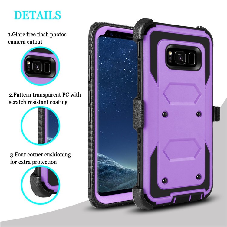 2-in-1 Heavy Duty PC + TPU Belt Clip Kickstand Back Casing for Samsung Galaxy S8+ SM-G955 - Purple-2