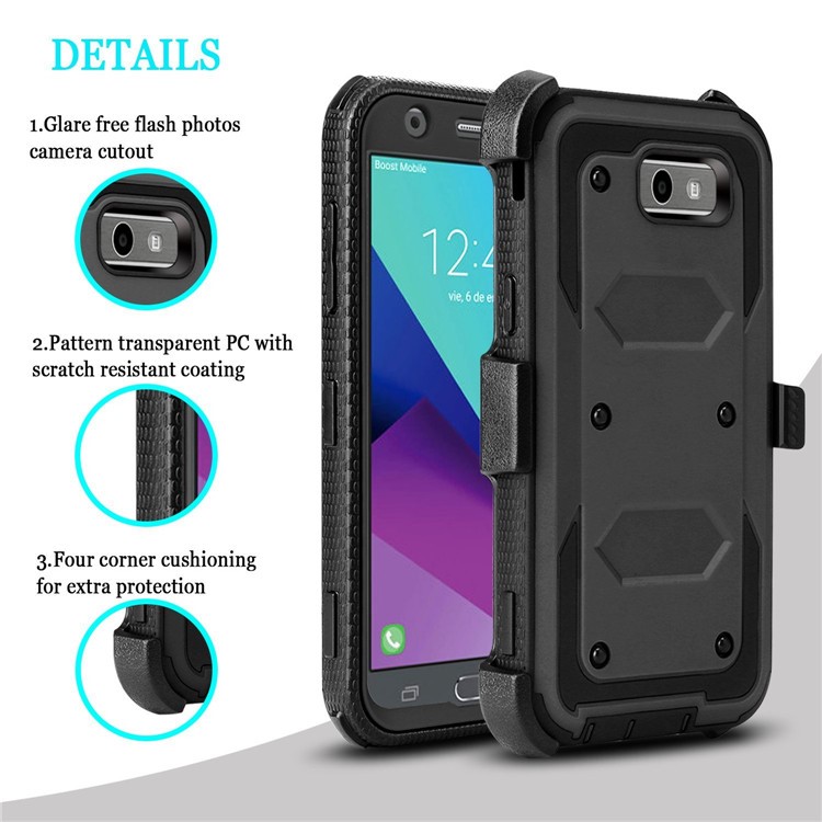 2-in-1 Heavy Duty PC + TPU Belt Clip Kickstand Cover for Samsung Galaxy J3 (2017) EU Version / J3 Pro (2017) / J3 Prime / J3 Emerge SM-J327 - Black-3