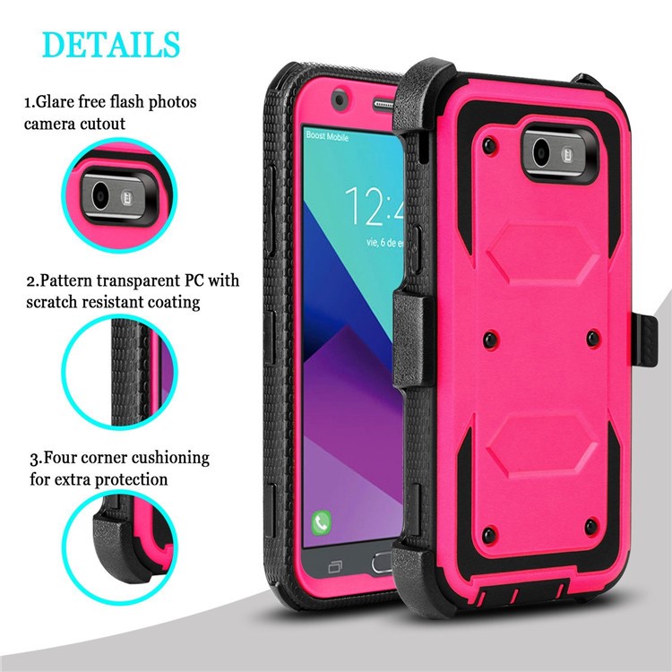 2-in-1 Heavy Duty PC + TPU Belt Clip Kickstand Case for Samsung Galaxy J3 (2017) EU Version / J3 Pro (2017) / J3 Prime / J3 Emerge SM-J327 - Rose-3